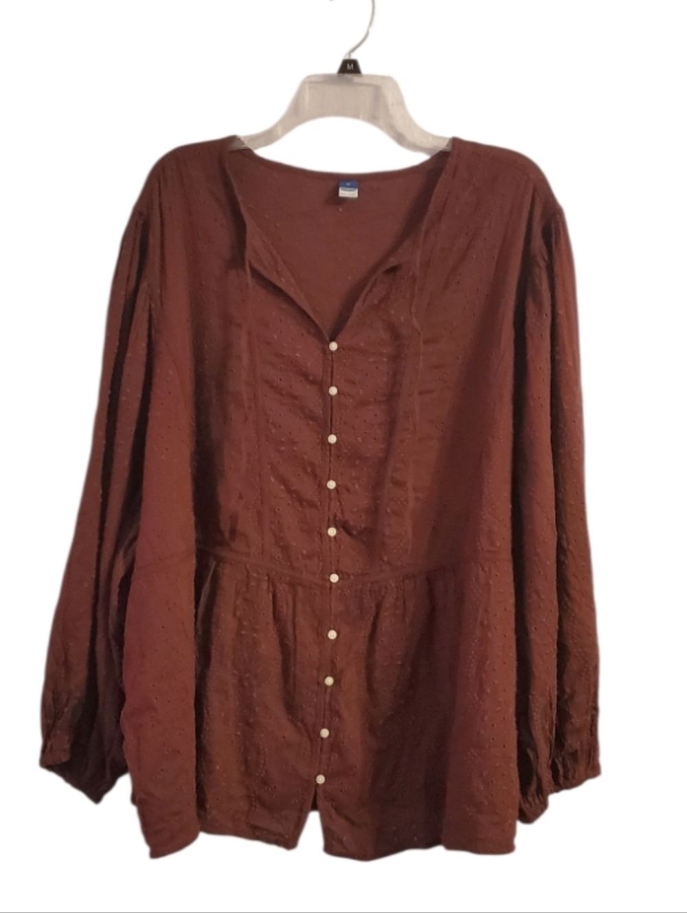 Old Navy Women's Embroidered Eyelet Peasant Blouse Burgundy 4X - Picture 3 of 6